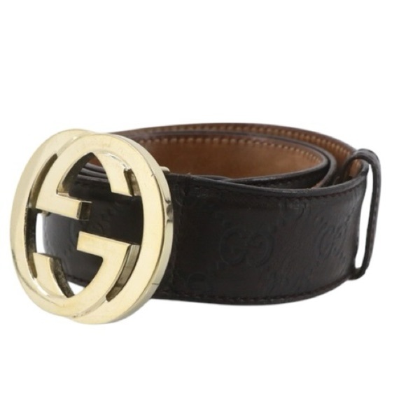 Authentic GUCCI Brown & Gold GG Embossed Monogram Leather Belt Size 85/34 - Picture 5 of 15